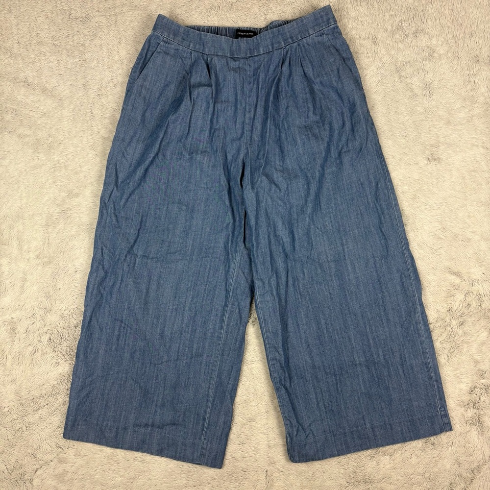 J. Crew Women Wide-Leg‎ Cropped Chambray Pants Pull On Coastal BeachyNautical 6P - Picture 4 of 11